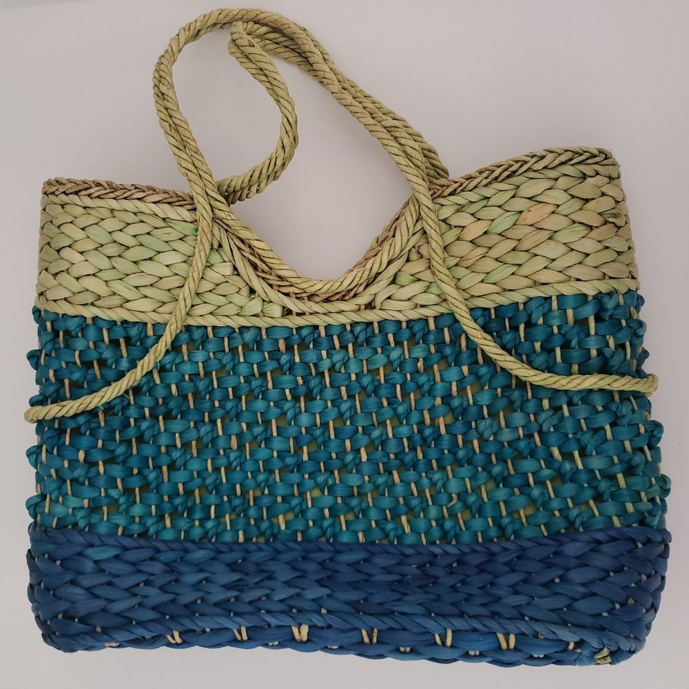 Old Navy Straw Beach Tote in Blue - Green - Tan